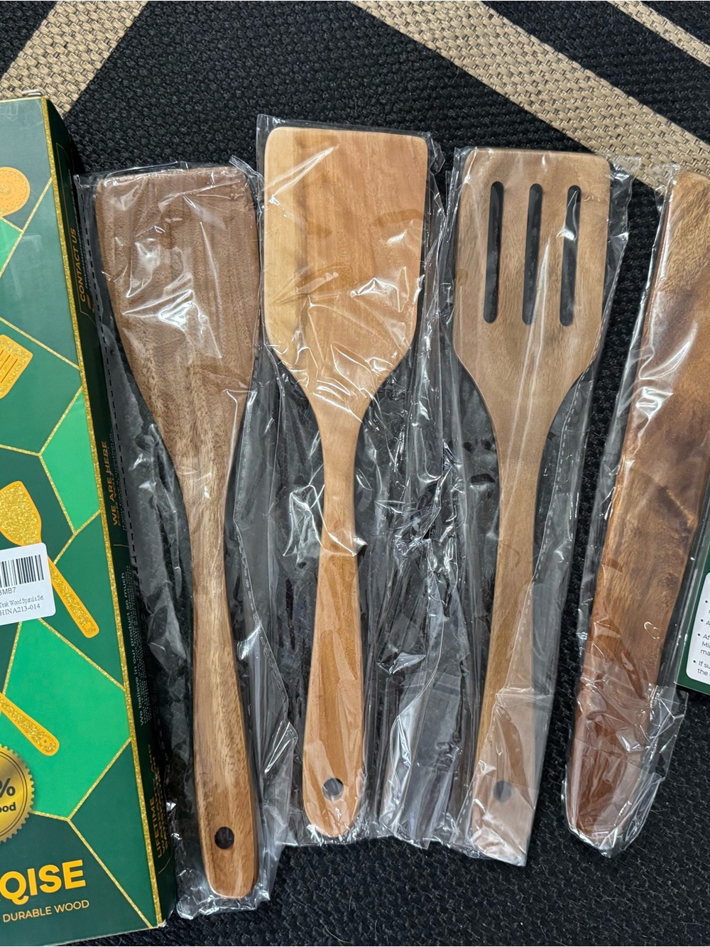 Teak Wood Kitchen Utensil Set - Natural Brown Wooden Spatulas